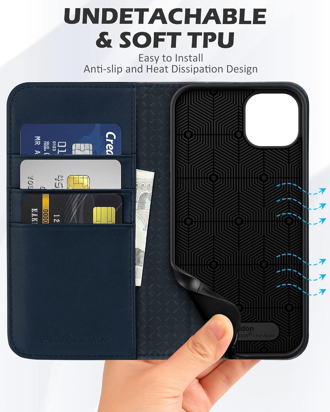 SHIELDON Hülle für iPhone 14 Plus 5G, Schuzhülle [Echtleder] [Kartenfach] [Verdicht TPU], Magnetisch