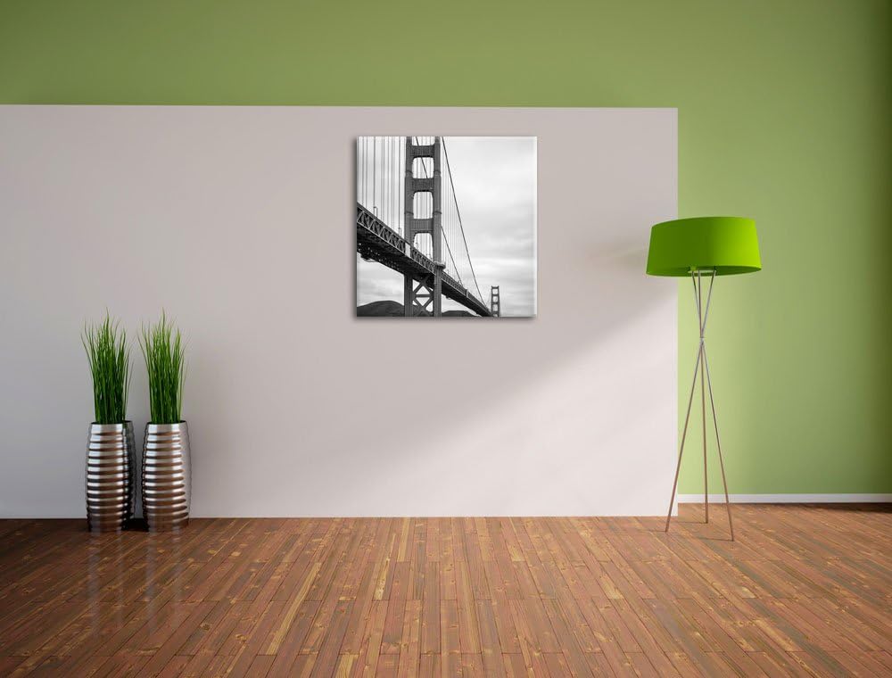 Pixxprint Blick auf Brücke in San Francisco Schwarz/Weiss, Format: 70x70 auf Leinwand, 70x70
