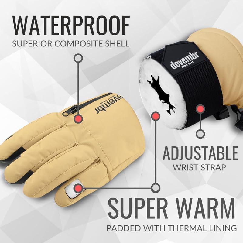 devembr Skihandschuhe mit Handgelenkschützern, Warme Snowboardhandschuhe für Herren und Damen (XS/S/