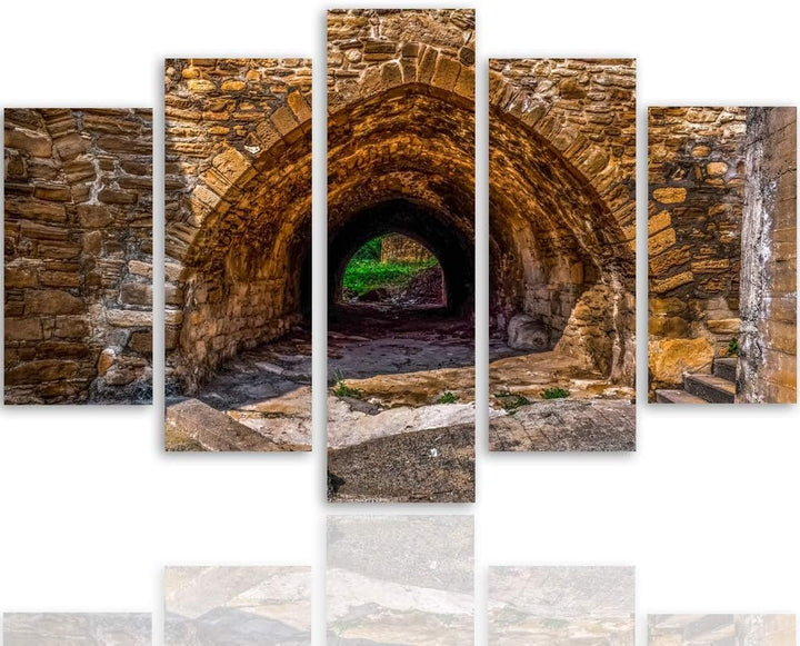 Feeby Bild auf Leinwand Architektur 5 Teilig Modern Landschaft Tunnel orange 200x100 cm Leinwandbild