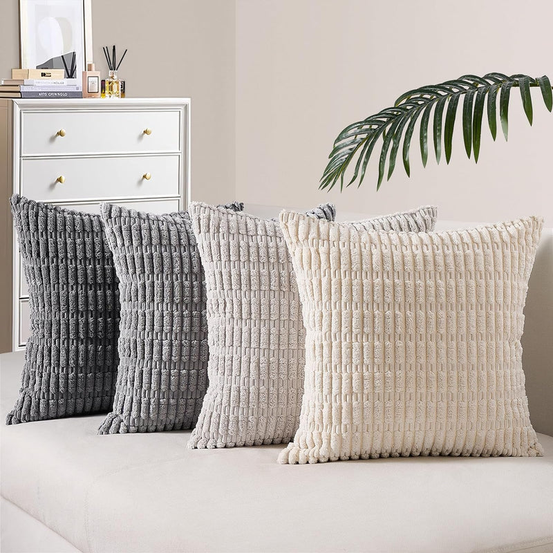 Topfinel Boho Kissenbezug 50x50 cm grau 4er Set Kordsamt Kissenbezüge Kissenhülle sofakissen dekokis