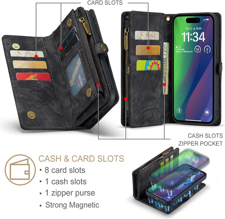 UFinetech für iPhone 15 Plus Hülle, Flip Leder TPU Stossfest Kartenfach Tasche Handyhülle für iPhone