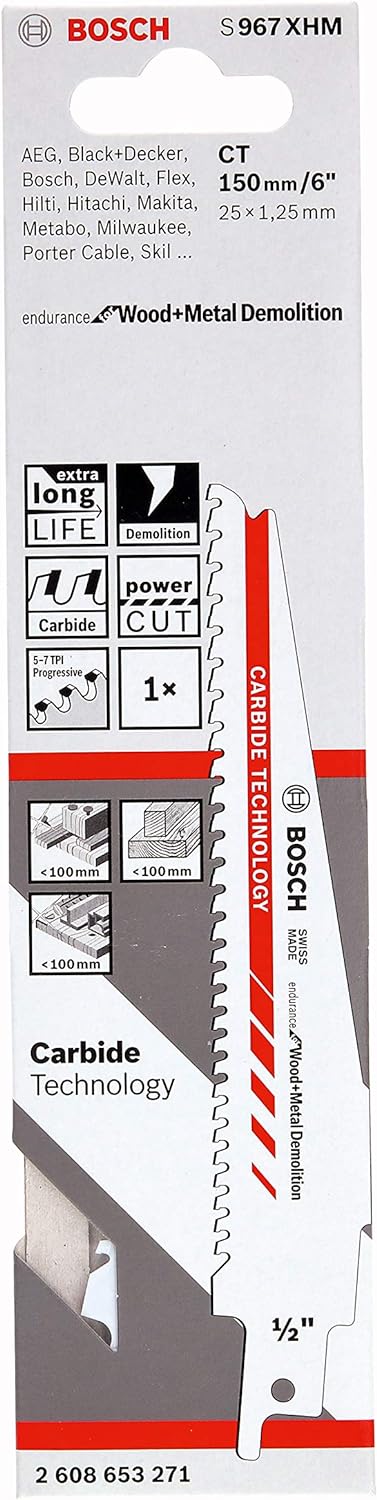 Bosch Professional 2608653387 10 Stück Säbelsägeblatt S 967 XHM Endurance for Wood and Metal Demolit