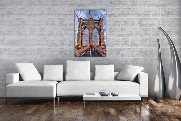 deyoli gigantische Brooklyn Bridge im Format: 80x60 als Leinwandbild, Motiv fertig gerahmt auf Echth
