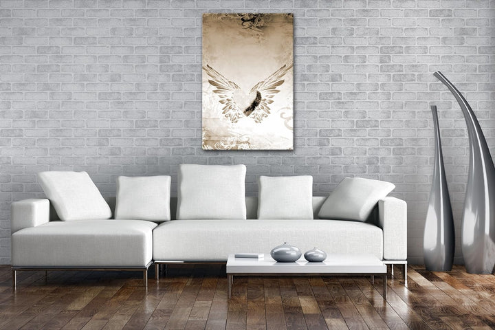 deyoli Herz mit Engelsflügeln Format: 100x70 Effekt: Sepia als Leinwand, Motiv fertig gerahmt auf Ec