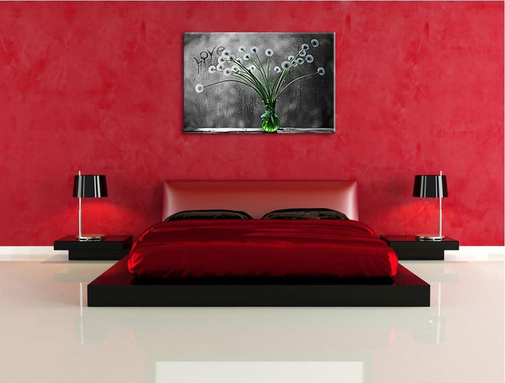 Pusteblumen bei Regen schwarz/weiss Format: 100x70 auf Leinwand, XXL riesige Bilder fertig gerahmt m