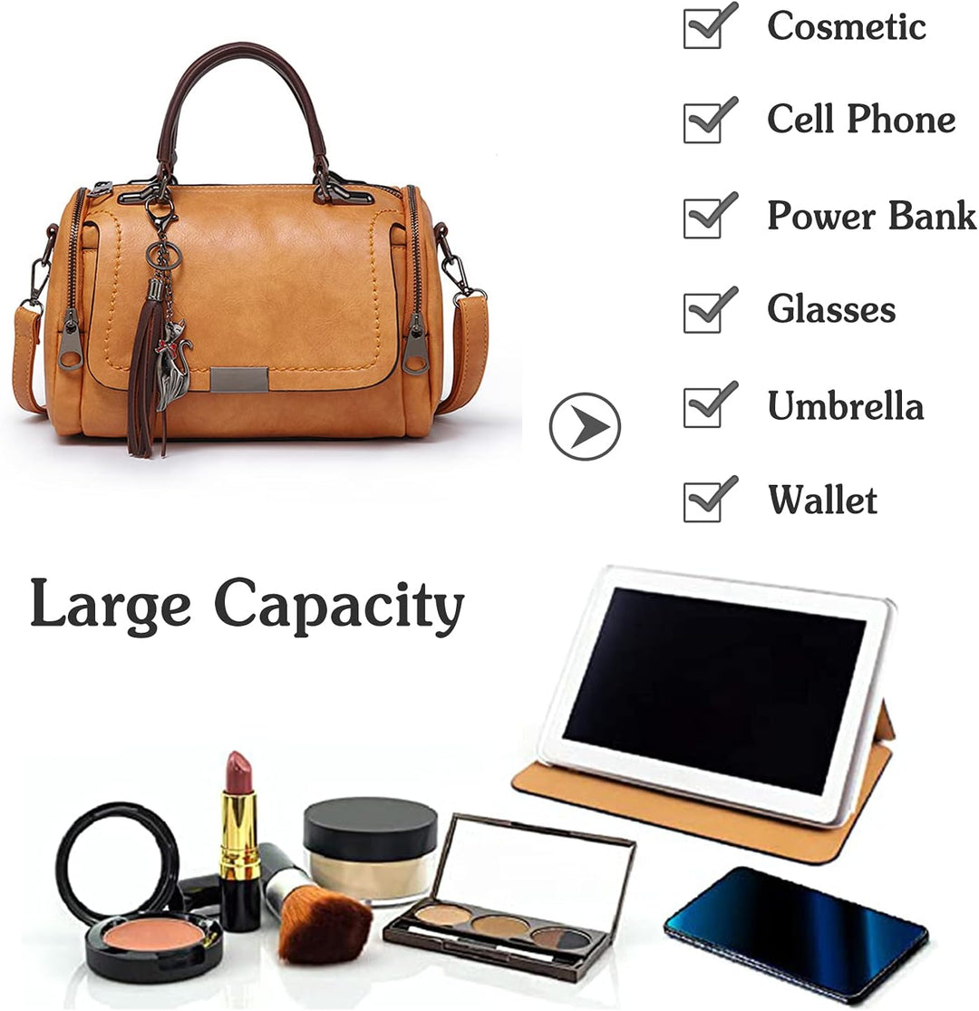 PORRASSO Retro Handtasche Damen Umhängetaschen Frauen Schultertaschen Wasserdicht PU Leder Henkeltas