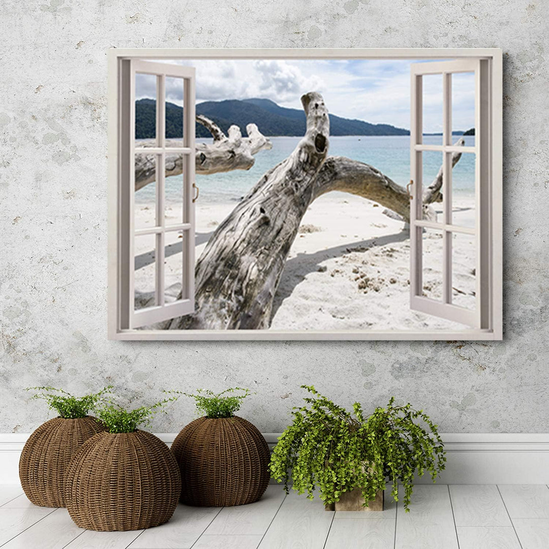 Feeby Wanddeko 3D Illusion Leinwandbild Kunstdruck Landschaft Beige 60x40 cm Leinwandbild 60x40 cm B