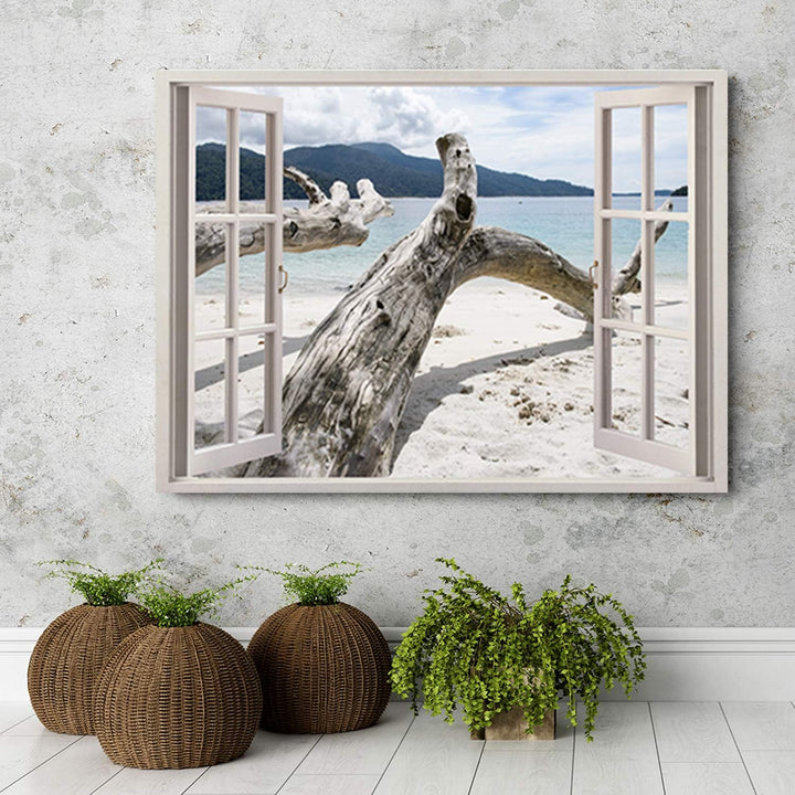 Feeby Wanddeko 3D Illusion Leinwandbild Kunstdruck Landschaft Beige 60x40 cm Leinwandbild 60x40 cm B