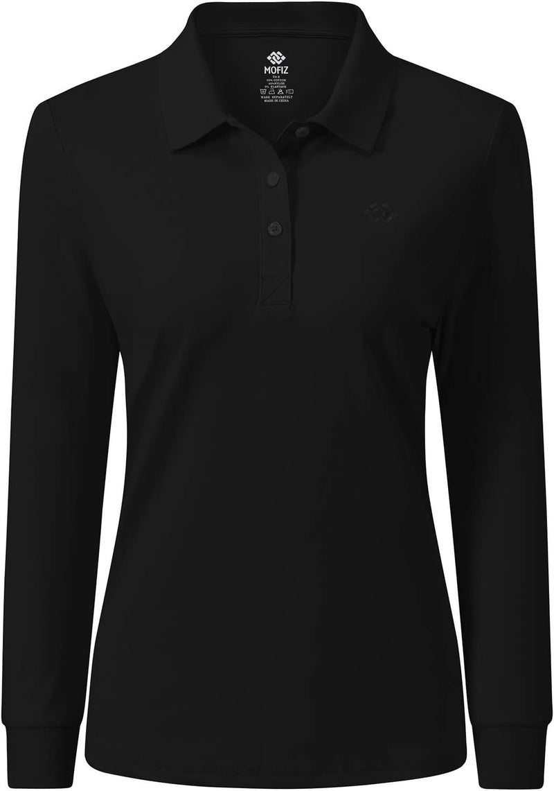 AjezMax Damen Poloshirt Baumwolle Golf Wintershirt Langarm Oberteile Sports Training Polo mit Kragen