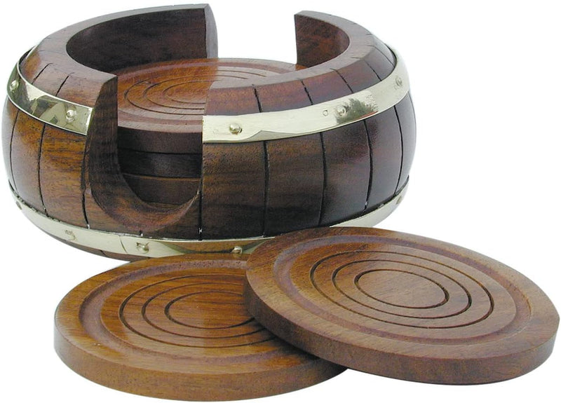 6 Untersetzer Esstisch Holz/Messing H=6cm Ø=13cm Sea-Club Maritime Deko
