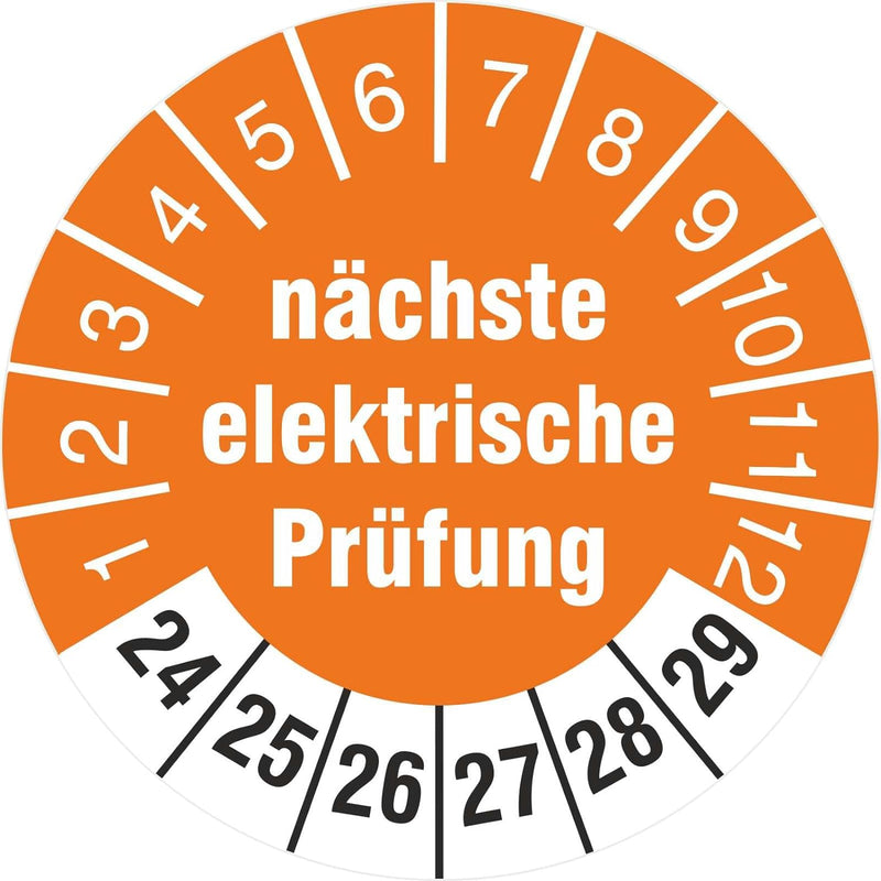 2500 Prüfplaketten 18 mm nächste elektrische Prüfung 2024-2029 Prüfetiketten 2500 18mm Durchmesser,