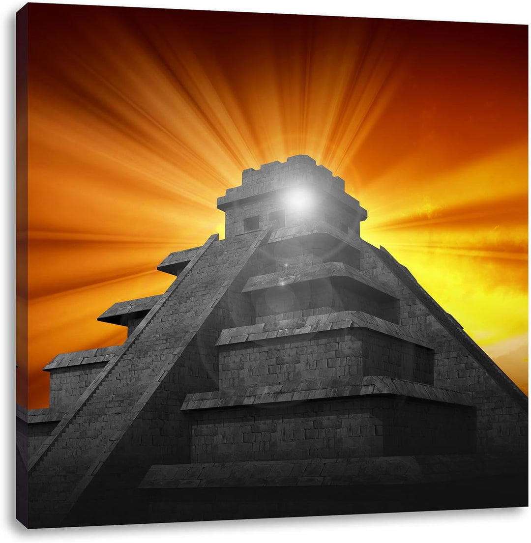 Pixxprint Maya Pyramide Tempelanlage als Leinwandbild/Grösse: 70x70 cm/Wandbild/Kunstdruck/fertig be