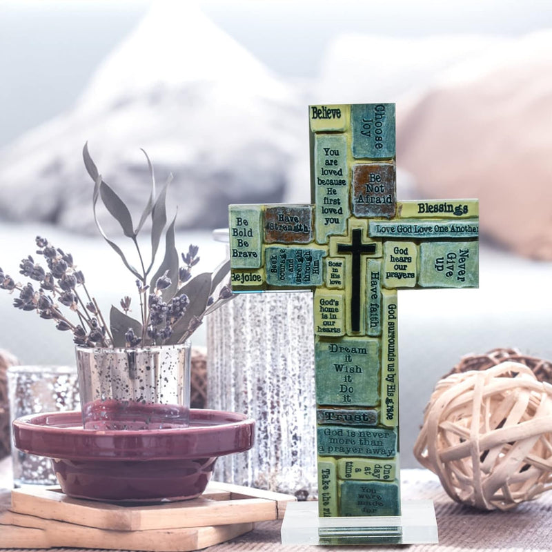 HOMSFOU Acryl Kreuz Figur Tischdeko Kruzifix Stehend Kinderkreuz Stehkreuz Tischkreuz Standkreuz Mot