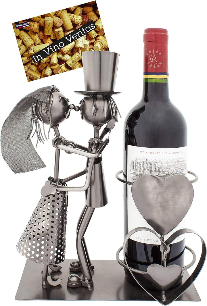 BRUBAKER Weinflaschenhalter Hochzeitspaar - Flaschenständer aus Metall mit Grusskarte für Weingesche