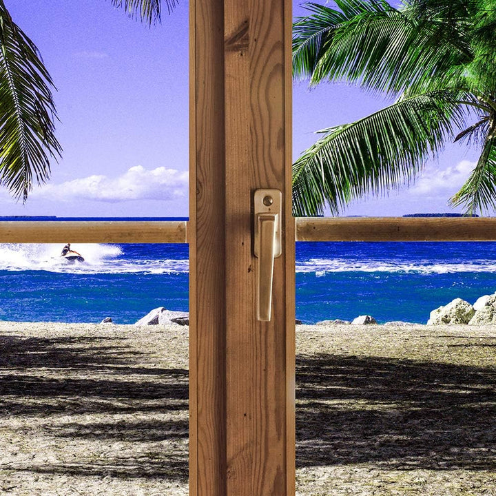 Feeby Leinwand Bilder - Fensterblick Natur- 90x60 cm- Deko Wohnzimmer - Wandbilder Schlafzimmer - De