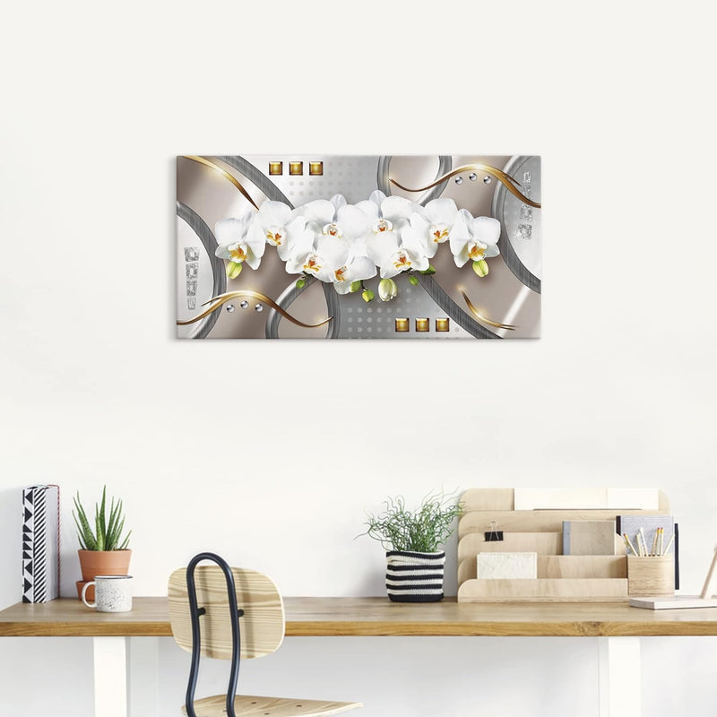 ARTland Wandbild selbstklebende Vinylfolie 60 x 30 cm Blumen Orchidee Digitale Kunst Weiss B3VZ silb