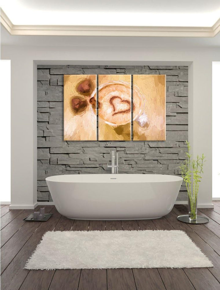 Pixxprint Cappuccino mit Herz als Leinwandbild/Grösse: 3 Teilig (120x80) cm/Wandbild/Kunstdruck/fert