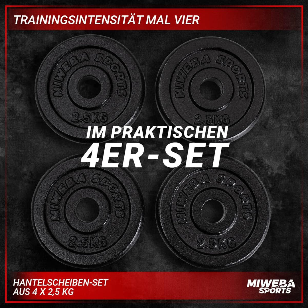 Miweba Sports Hantelscheiben Set HSG | 𝐏𝐫𝐨𝐟𝐢 Hanteln - 1.25-10.0 Kg Hantelscheibe - Hantel Scheiben