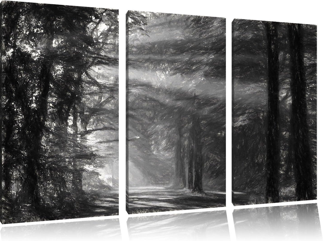 Pixxprint Waldweg im Frühling als Leinwandbild/Grösse: 3 Teilig (120x80) cm/Wandbild/Kunstdruck/fert