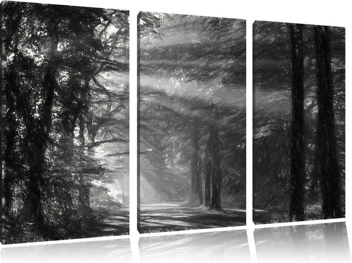 Pixxprint Waldweg im Frühling als Leinwandbild/Grösse: 3 Teilig (120x80) cm/Wandbild/Kunstdruck/fert