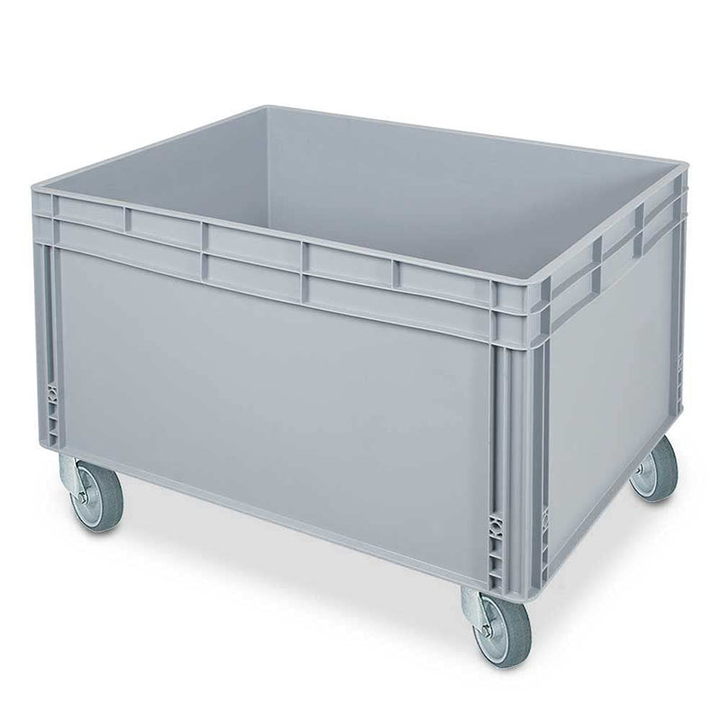 Stapelbehälter mit 2 Griffleisten und 4 Rollen, LxBxH 800 x 600 x 545 mm, grau