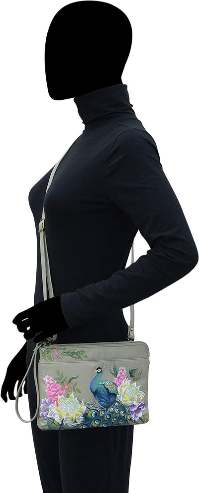 Anuschka Handbemalte 3-in-1 Clutch aus echtem Leder Regal Peacock, Regal Peacock