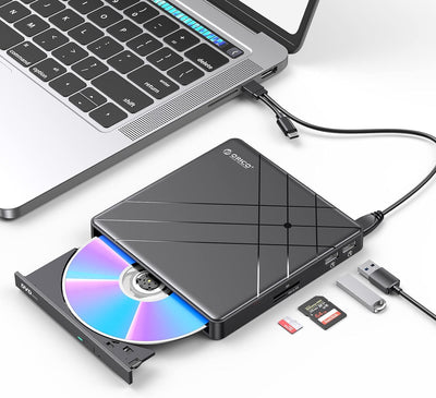 ORICO Externes DVD Laufwerk, CD Laufwerk Extern USB 3.0 Typ-C mit SD/TF Kartenschlitz für Laptop,Des