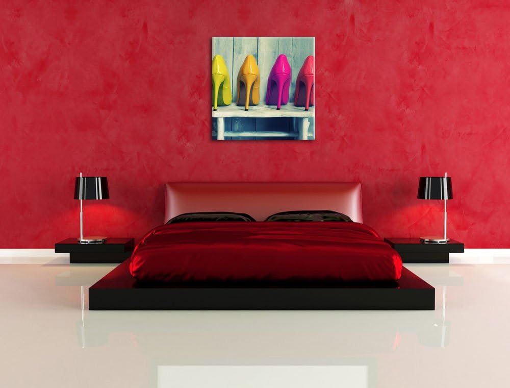 Bunte High Heels, Format: 70x70 auf Leinwand, XXL riesige Bilder fertig gerahmt mit Keilrahmen, Kuns