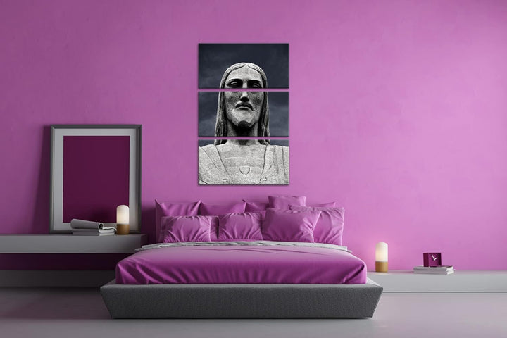 Jesus Statur in Rio de Janeiro Format: 3Teilig als Leinwandbild, Motiv fertig gerahmt auf Echtholzra