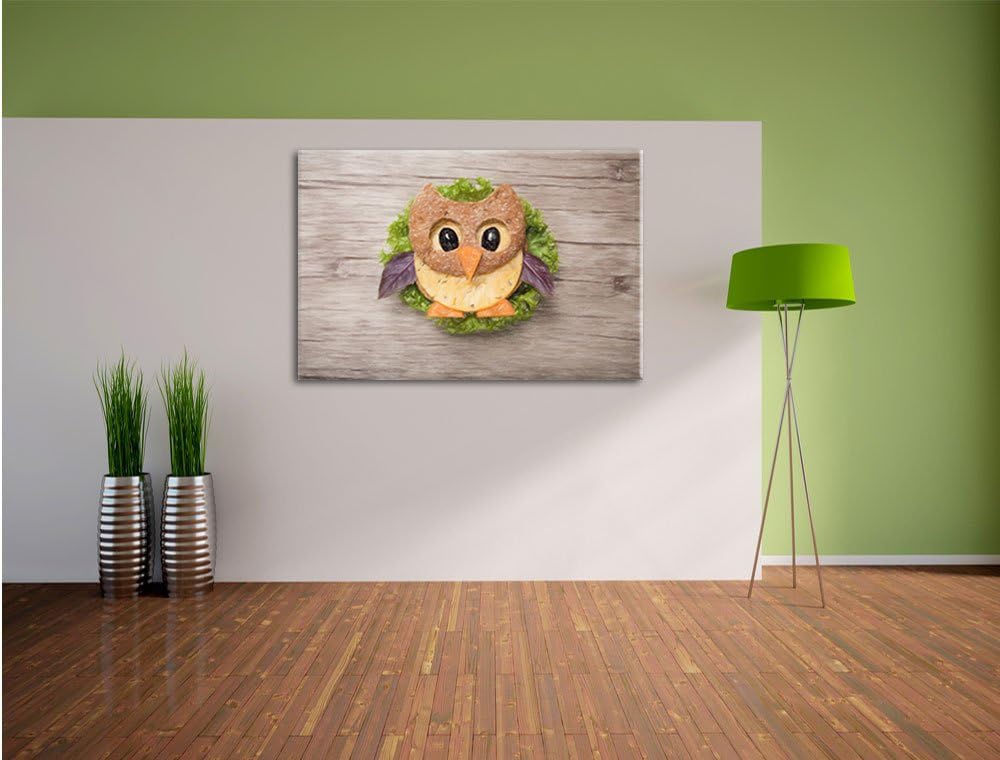 Pixxprint das lustige Eulen Sandwich Kunst Buntstift Effekt, Format: 100x70 auf Leinwand, 100x70