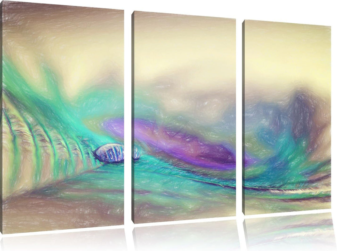 Pixxprint Pfauenfeder Detailaufnahme als Leinwandbild/Grösse: 3 Teilig (120x80) cm/Wandbild/Kunstdru