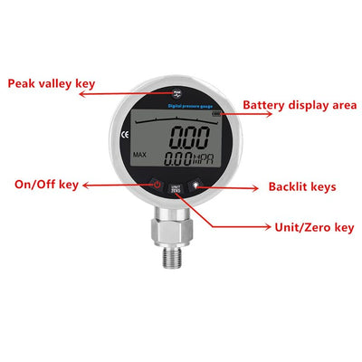 Digital Manometer G 1/4 Verbinder, Öl Gas Wasser Manometer 400BAR 0-40Mpa 10000PSI