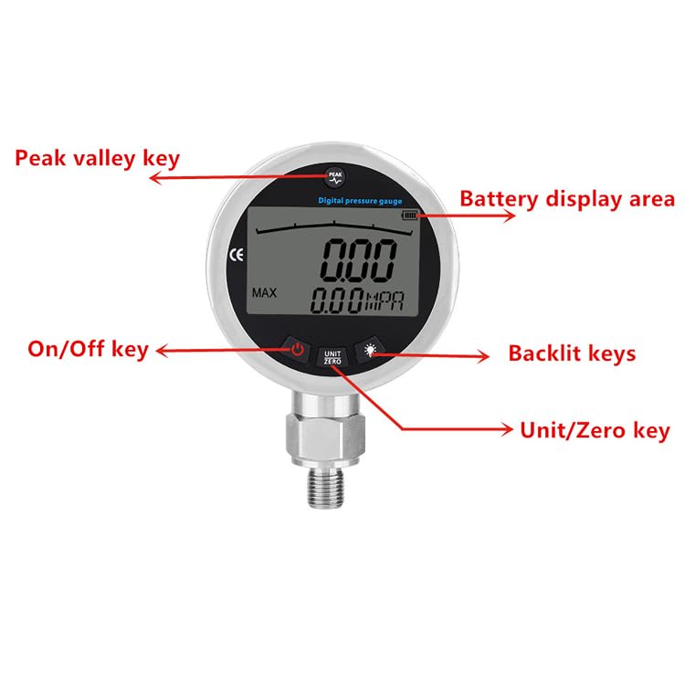 Digital Manometer G 1/4 Verbinder, Öl Gas Wasser Manometer 400BAR 0-40Mpa 10000PSI