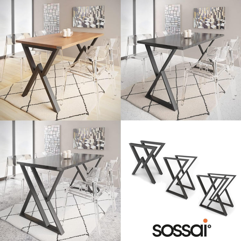 sossai® Designer Tischkufen aus Stahl | Tischbeine Tischgestell | TKG3 | Farbe: Schwarz | 2 Stück |