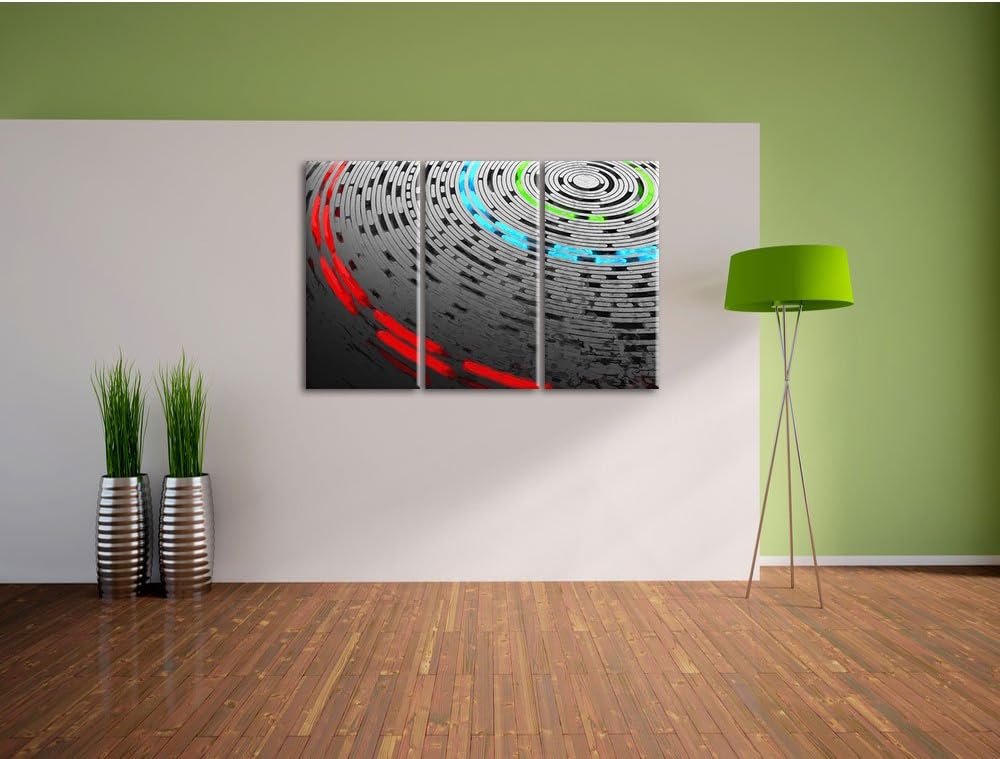 Pixxprint Abstrakte Schallplatte, Love Music Pinsel Effekt 3-Teiler Leinwandbild 120x80 Bild auf Lei
