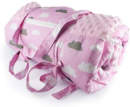 1buy3 Krabbeldecke, Picknickdecke, wärmeisoliert und wasserdicht mit Tragegriff, Rosa + Wolken, 170
