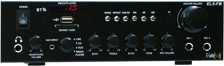 E-Lektron EL5-FB HiFi Stereo Class-D Verstärker mit Bluetooth | FM-Radio | USB/SD Mediaplayer | Kara