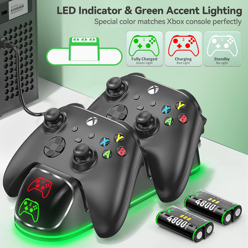 Xbox Controller Ladestation mit 2X 4800mWh (2X 2000mAh) Wiederaufladbaren Akku für Xbox One/Xbox Ser