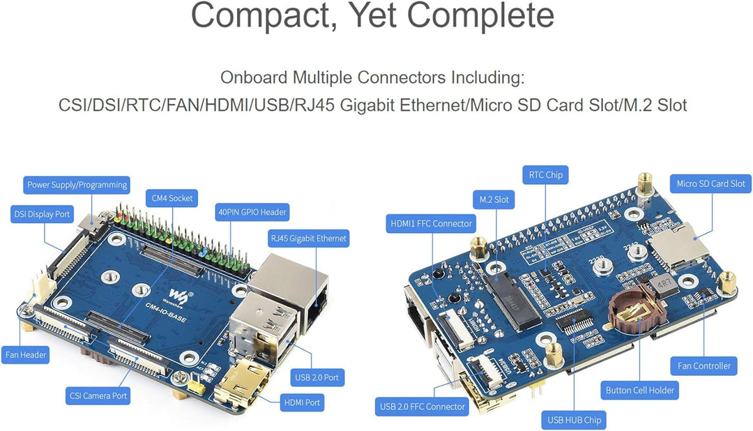 Waveshare Basisplatine für Raspberry Pi Compute Module 4 mit Standard CM4 Buchse und Raspberry Pi 40