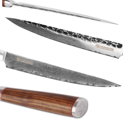 YOUSUNLONG Fleischmesser Tranchiermesser 25.4cm - Linkshänder - Japanischer Damascus Steel - Naturnu