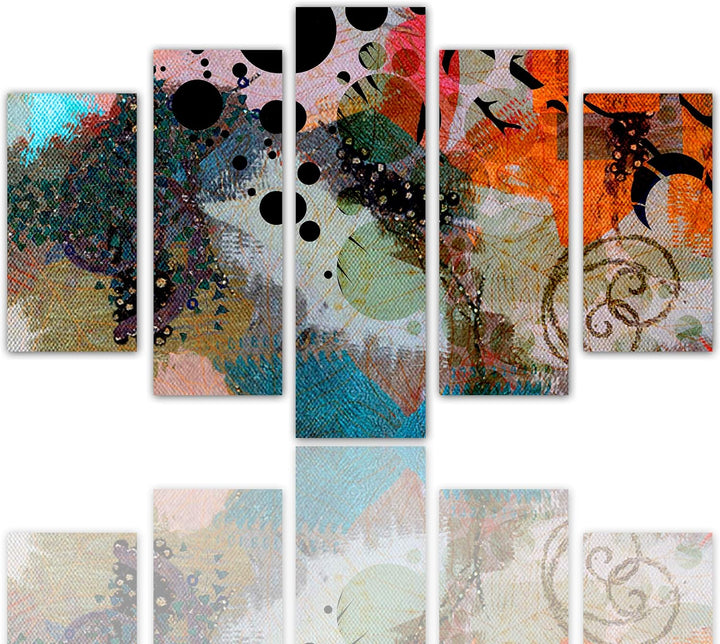 Feeby Bild auf Leinwand Abstrakte arbeit 5-teilig modern Stilvoll mehrfarbig 150x100 cm Leinwandbild