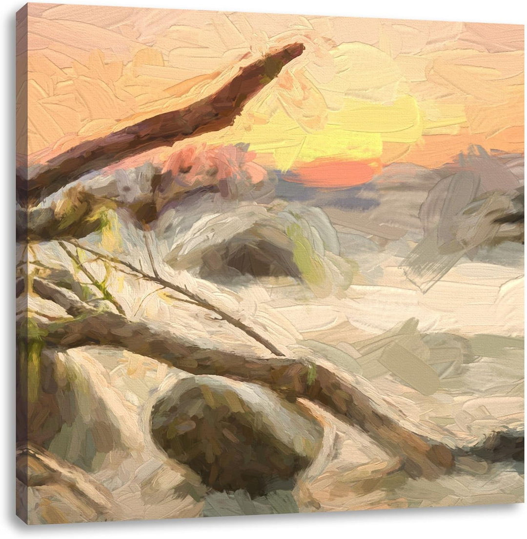 Pixxprint Ruhige See im Nebel als Leinwandbild | Grösse: 70x70 cm | Wandbild | Kunstdruck | fertig b