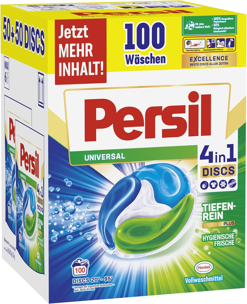 Persil Universal 4in1 DISCS (100 Waschladungen), Vollwaschmittel mit Tiefenrein-Plus Technologie bek