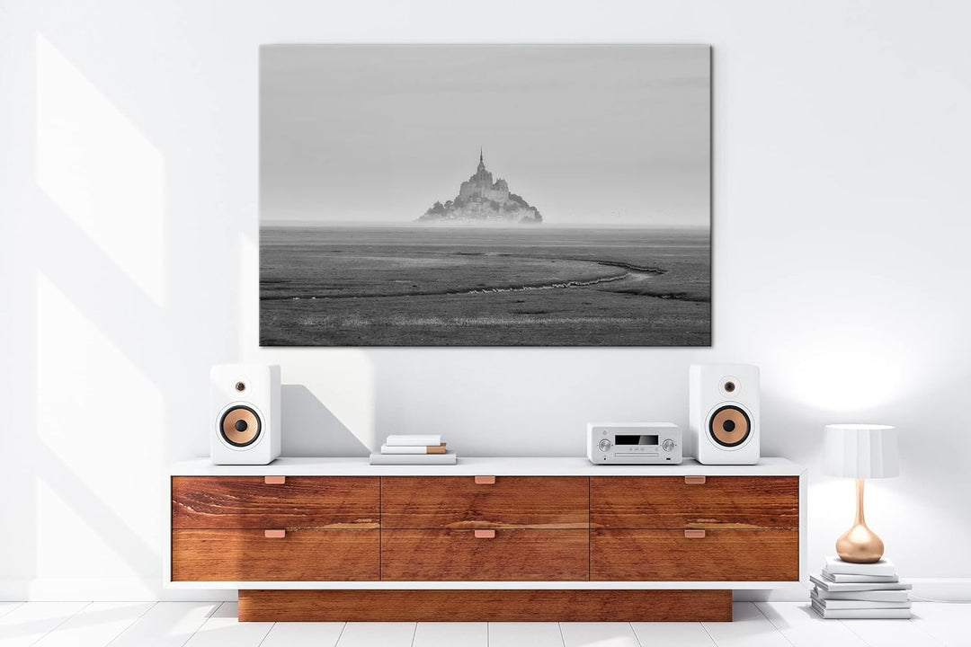 deyoli Insel Kathedrale Mont Saint Michel Effekt: Schwarz&Weiss Format: 80x60 als Leinwandbild, Moti