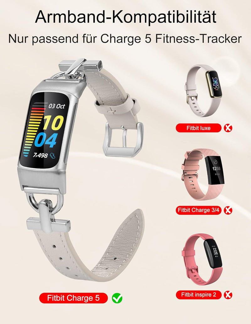 Wearlizer Lederarmband kompatibel mit Fitbit Charge 6/Charge 5 Armbänder für Damen, Dressy Slim Lede