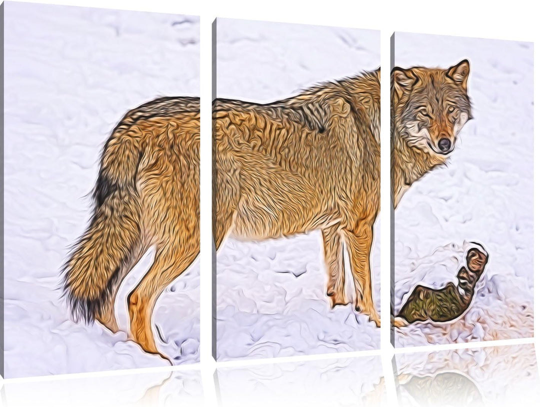 prächtiger Wolf im Schnee Spezial 3-Teiler Leinwandbild 120x80 Bild auf Leinwand, XXL riesige Bilder