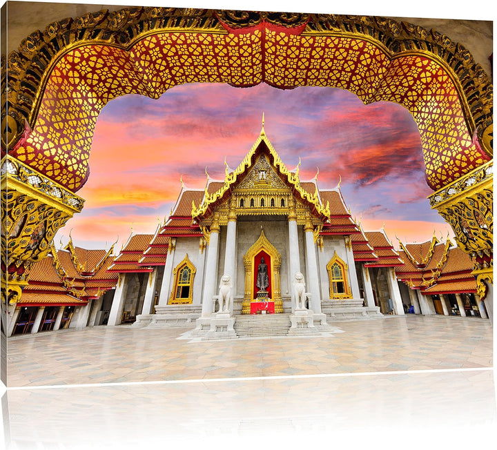 Marmortempel von Bangkok, Format: 100x70 auf Leinwand, XXL riesige Bilder fertig gerahmt mit Keilrah