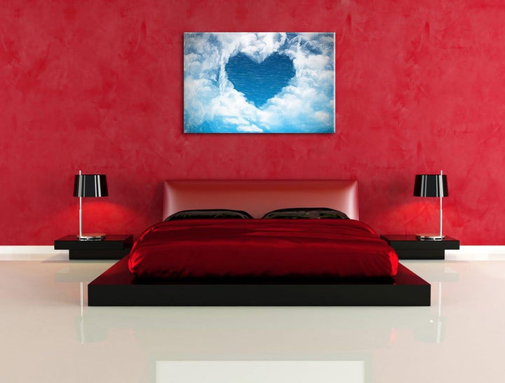 Pixxprint Romantisches Herz in den Wolken als Leinwandbild/Grösse: 100x70 cm/Wandbild/Kunstdruck/fer