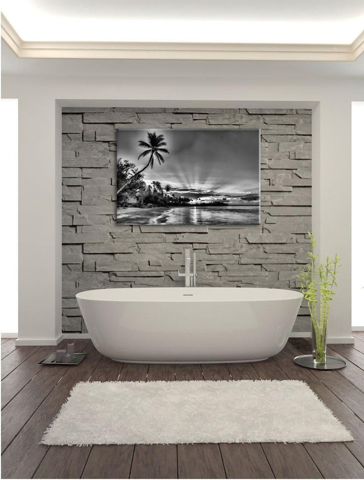 Pixxprint Palmen am Strand als Leinwandbild/Grösse: 100x70 / Wandbild/Kunstdruck/fertig bespannt, 10